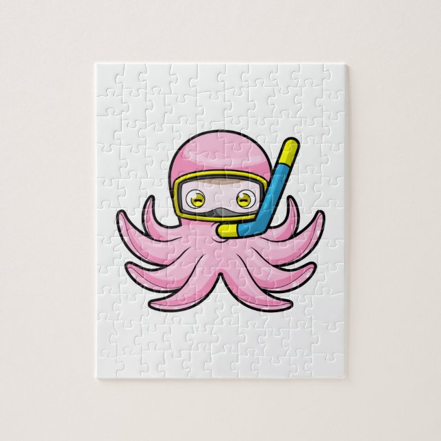 Puzzle Octopus à la plongée avec tuba et lunettes de nata (Vertical)