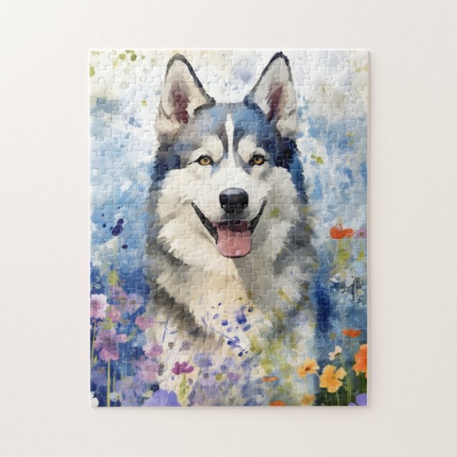 Puzzle OEuvre d'aquarelle colorée Husky (Vertical)