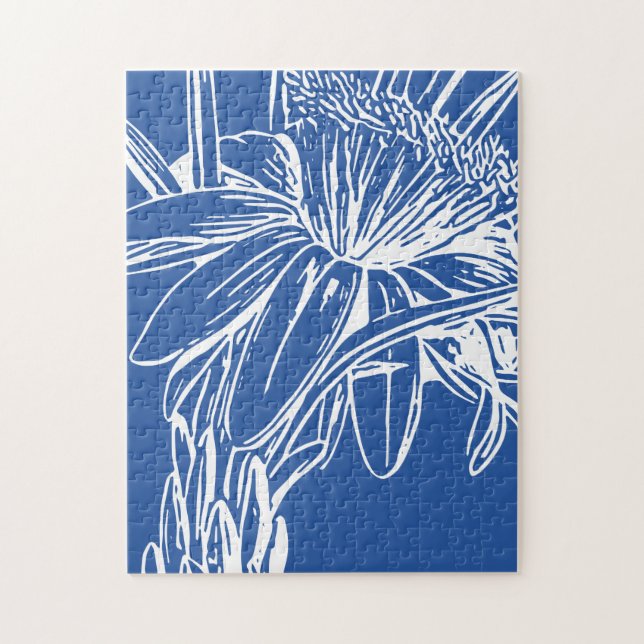 Puzzle OEuvre d'art moderne Bleu Botanique Florale (Vertical)