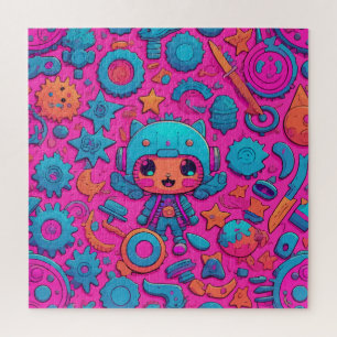 Puzzle OEuvre d'art rose chat