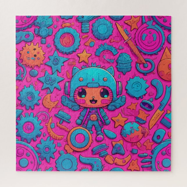 Puzzle OEuvre d'art rose chat (Vertical)