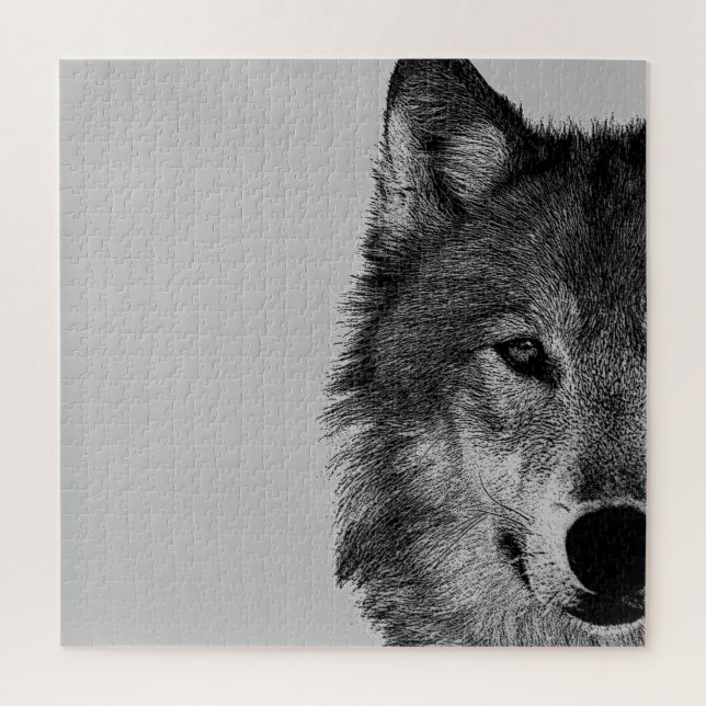 Puzzle OEuvre d'oeil de loup noir et blanc (Vertical)