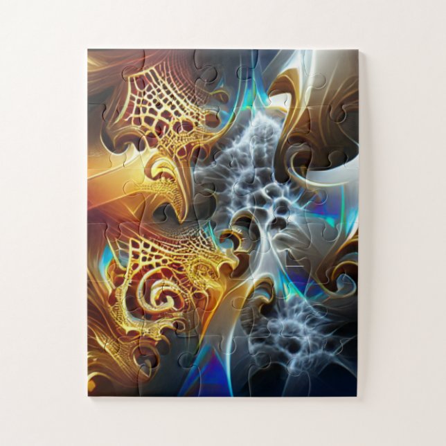 Puzzle Oeuvre Fractale orange et bleue (Vertical)