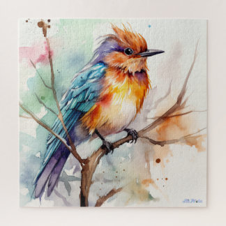 Puzzle oiseau aquarelle avec arbre fruitier
