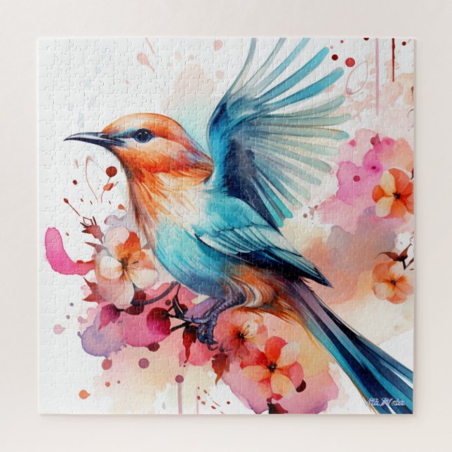 Puzzle oiseau aquarelle avec arbre fruitier (Vertical)