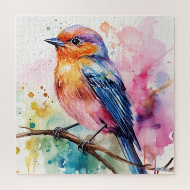 Puzzle oiseau aquarelle avec arbre fruitier (Vertical)