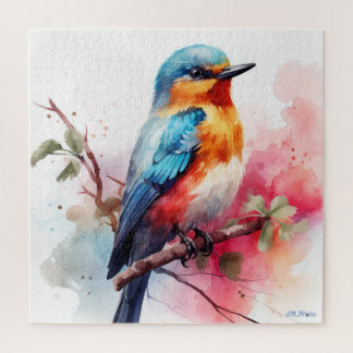 Puzzle oiseau aquarelle avec arbre fruitier