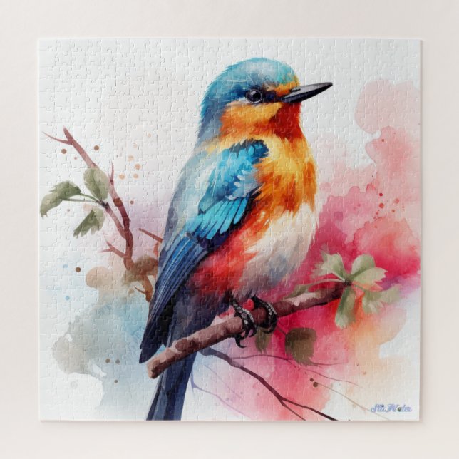 Puzzle oiseau aquarelle avec arbre fruitier (Vertical)
