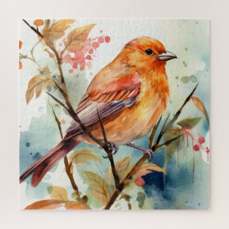 Puzzle oiseau aquarelle avec arbre fruitier