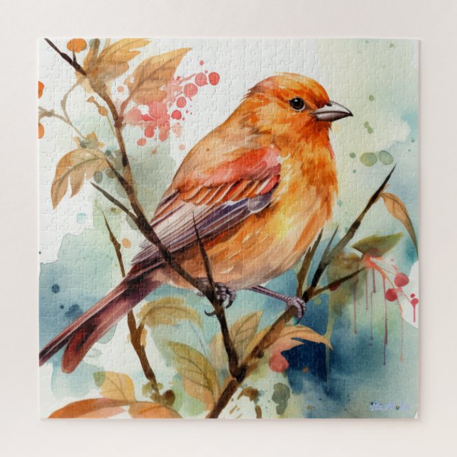 Puzzle oiseau aquarelle avec arbre fruitier (Vertical)