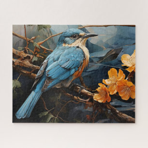 Puzzle Oiseau bleu et fleurs jaunes