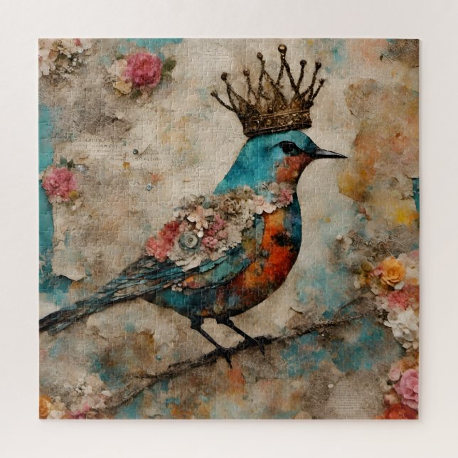 Puzzle Oiseau dans un collage médiatique mixte de la Cour (Vertical)