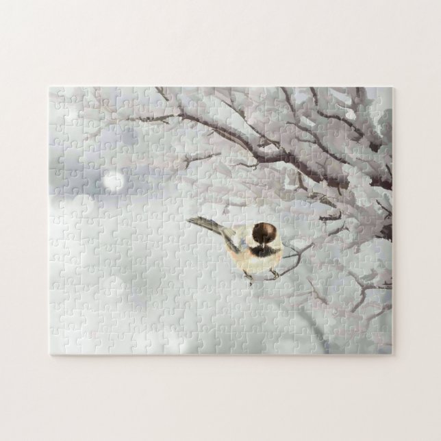 Puzzle Oiseau de poulet de l'arbre gelé d'hiver (Horizontal)