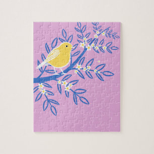 Puzzle Oiseau jaune illustré sur un Arrière - plan rose