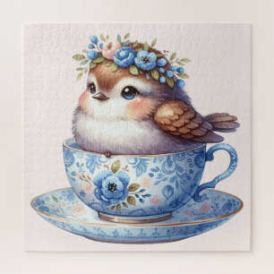 Puzzle Oiseau mignon en Floral Teacup Cottagecore Art