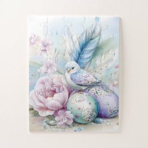 Puzzle Oiseau pastel, pivoine et œufs de Pâques