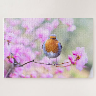 Puzzle Oiseau printanier aux fleurs roses