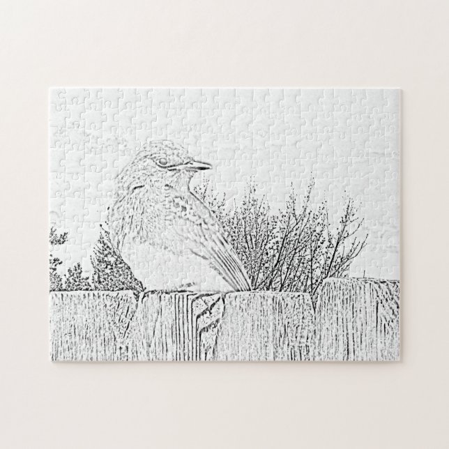 Puzzle - Oiseau sur la clôture à la couleur (Horizontal)