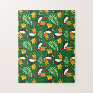 Puzzle Oiseau Toucan Feuilles Vertes Fleur Orange Rouge