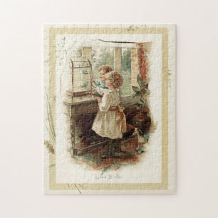 Puzzle Oiseaux amoureux & Enfants Reproduction Vintage