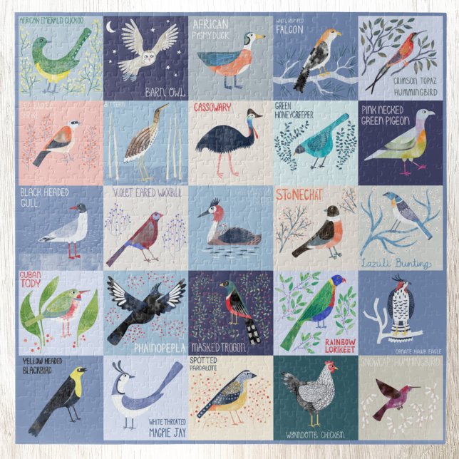 Puzzle Oiseaux autour du monde aquarelle art (Birds Around the World fun watercolor art jigsaw puzzle by Nic Squirrell)