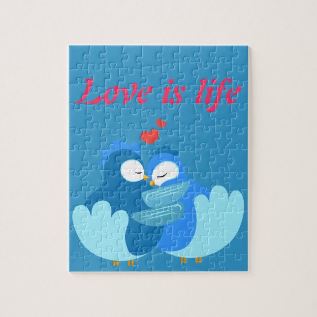 Puzzle oiseaux bleus amoureux (Vertical)