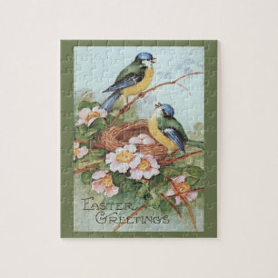 Puzzle Oiseaux bleus dans l'arbre de fleurs de cerisiers 