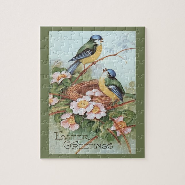 Puzzle Oiseaux bleus dans l'arbre de fleurs de cerisiers  (Vertical)