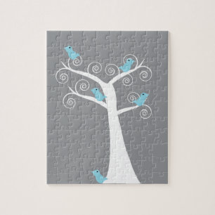 Puzzle Oiseaux bleus fantaisistes sur fond gris d'arbre b