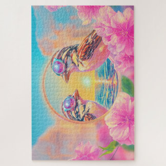 Puzzle Oiseaux cool avec lunettes de soleil au coucher du