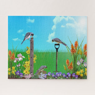 Puzzle Oiseaux dans le jardin des fleurs   Coloré