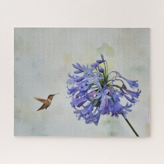 Puzzle Oiseaux de colibri art sur la Lily Flower Art Puzz (Horizontal)
