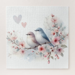 Puzzle Oiseaux de l'amour romantique Branche de fleurs de