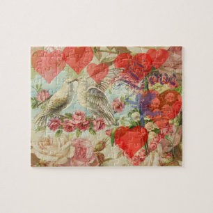 Puzzle Oiseaux de l'amour Vintage Antique Cœur