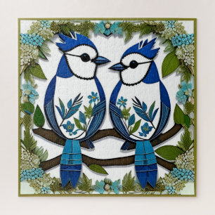 Puzzle Oiseaux geai bleu en papier découpé