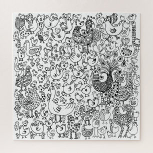Puzzle Oiseaux noirs et blancs amusants à motifs