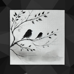 Puzzle Oiseaux noirs et blancs simples perchés dans les a