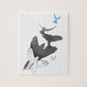 Puzzle Oiseaux volants à l'ombre de la main Illusion Art 