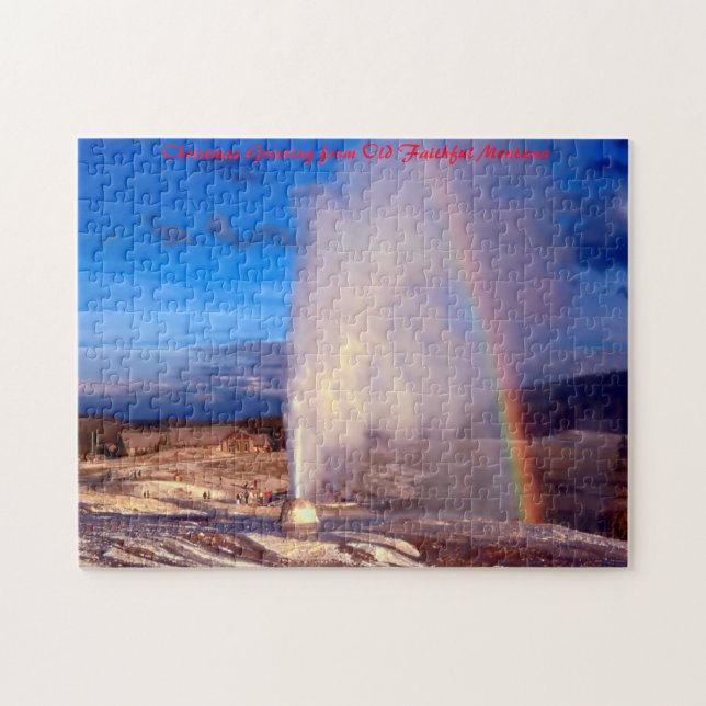 Puzzle Old Faithful Gyser Yellowstone. Salutation de Noël (Horizontal)
