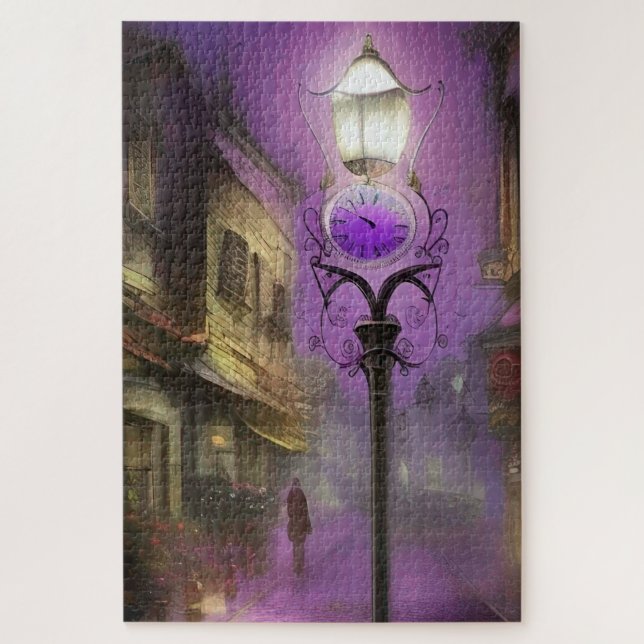 Puzzle Old London Street avec lampe à horloge en violet (Vertical)