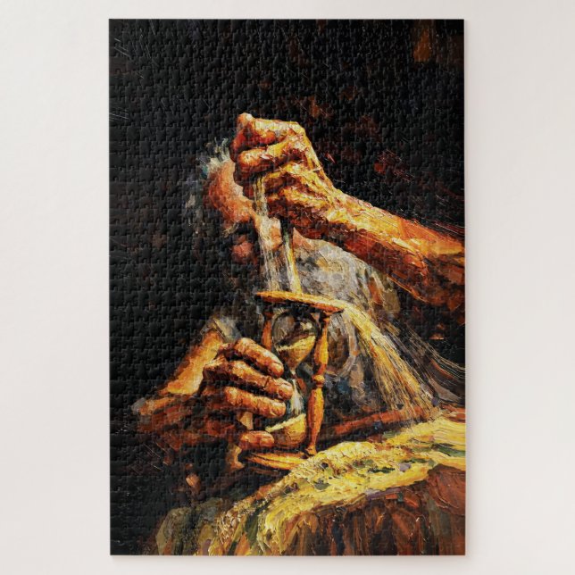 Puzzle Old Man Hourglass Time Slipping Away Impasto (Vertical)