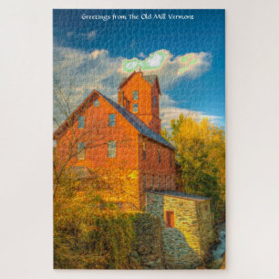Puzzle Old Mill in Vermont .Christmas Greetings Jigsaw Pu