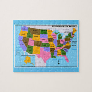 Puzzle OLD USA Carte avec Capitales d'Etat et Golfe du Me