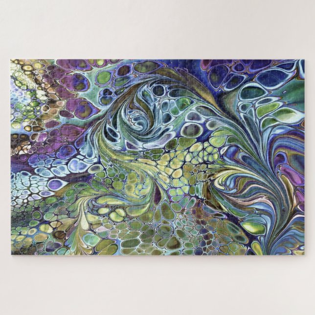 Puzzle Olive Sage violet bleu or bulles feuilles abstrait (Horizontal)