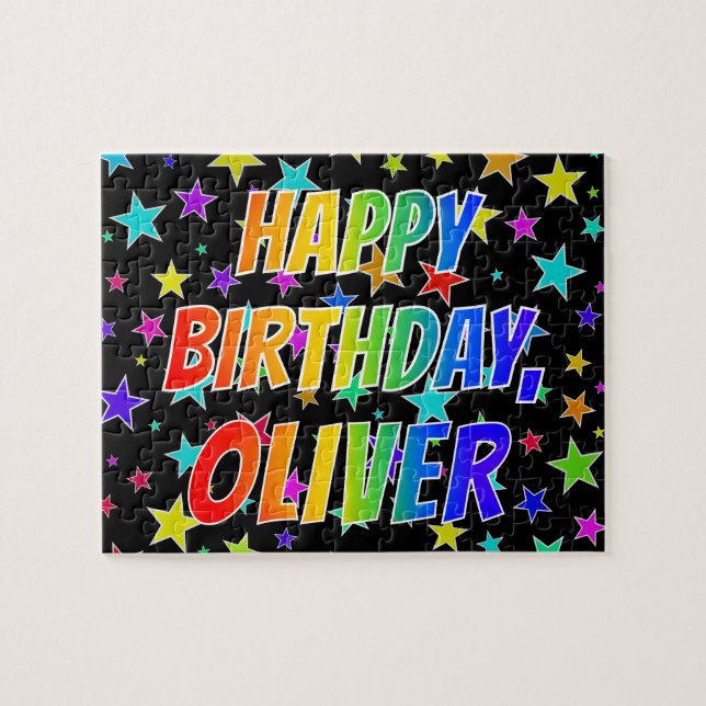 Puzzle "OLIVER" Prénom, Amusant "HEUREUX ANNIVERSAIRE" (Horizontal)