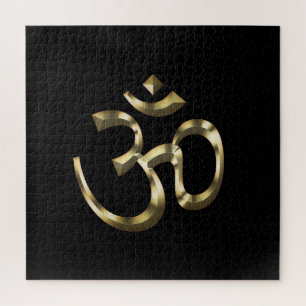 Puzzle Om Aum, Ohm Icon, Symbole hindouiste, or noir