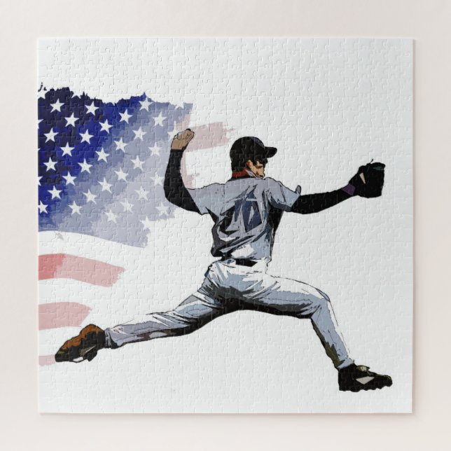 Puzzle On the Mound - Baseball Pitcher et drapeau américa (Vertical)