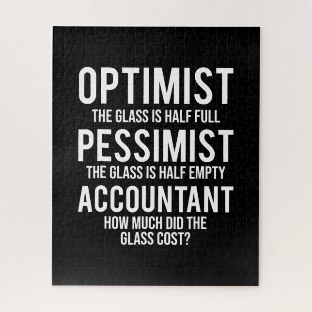 Puzzle Optimist Pessimist Comptable Costume de verre cade (Vertical)