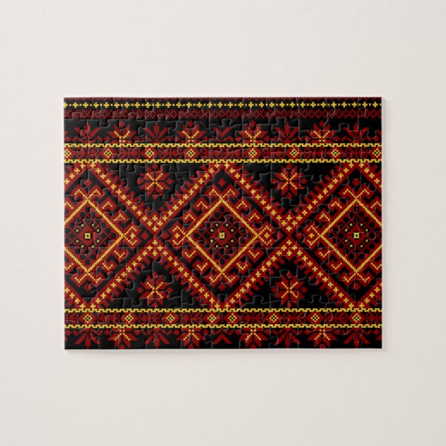Puzzle Or croisé ukrainien de rouge de broderie de point (Horizontal)