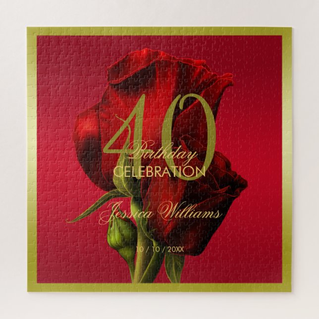 Puzzle Or encadré romantique Rose rouge Anniversaire (Vertical)